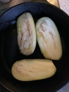 Aubergine (eggplant) in pan