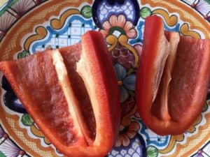 Red bell peppers in halves