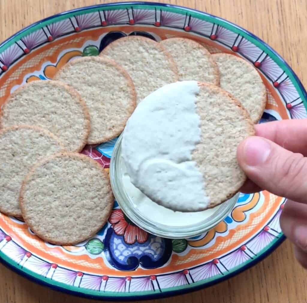 Cracker with sunflower seed sour cream