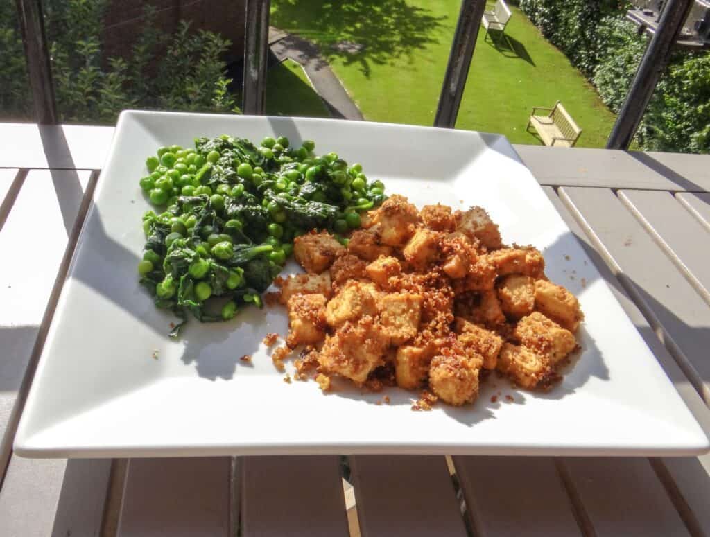 tofu main with sunny background in garden