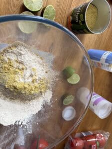 bowl with dry ingredients for a vegan buffalo wings