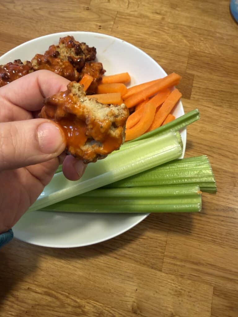 Vegan chicken buffalo wing close up
